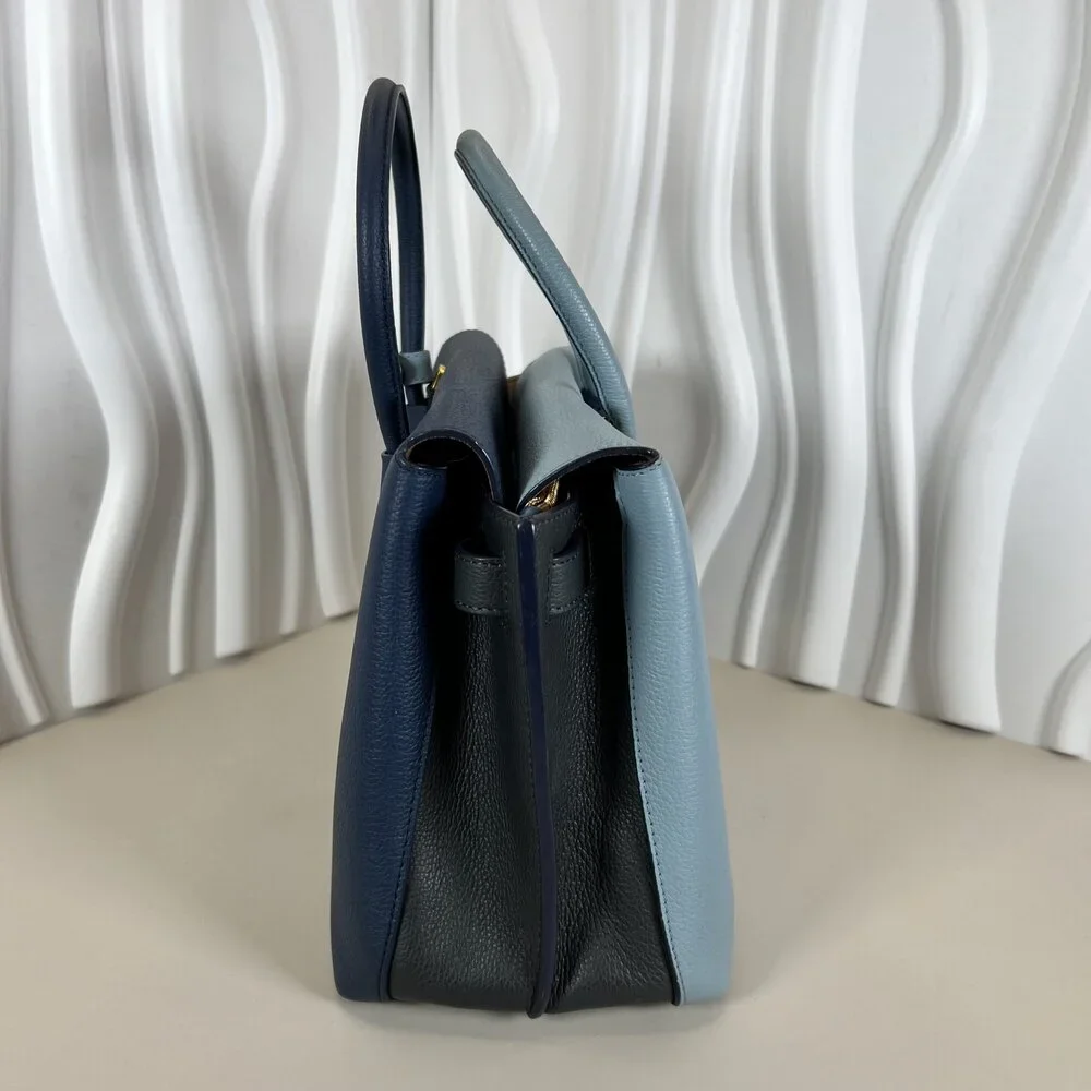 MCM Milla Medium Top Handle Tote Light Sky Blue/Mint and Black Accent